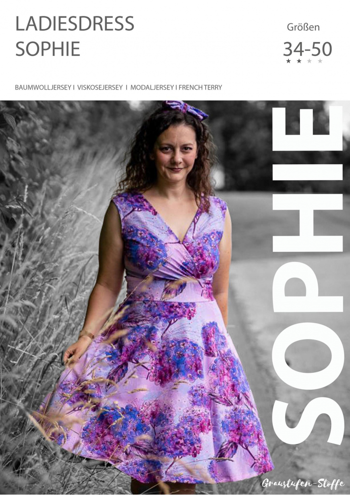 Papierschnittmuster Kleid mit Tellerrock und Wickelausschnitt Schnittmuster 34-50